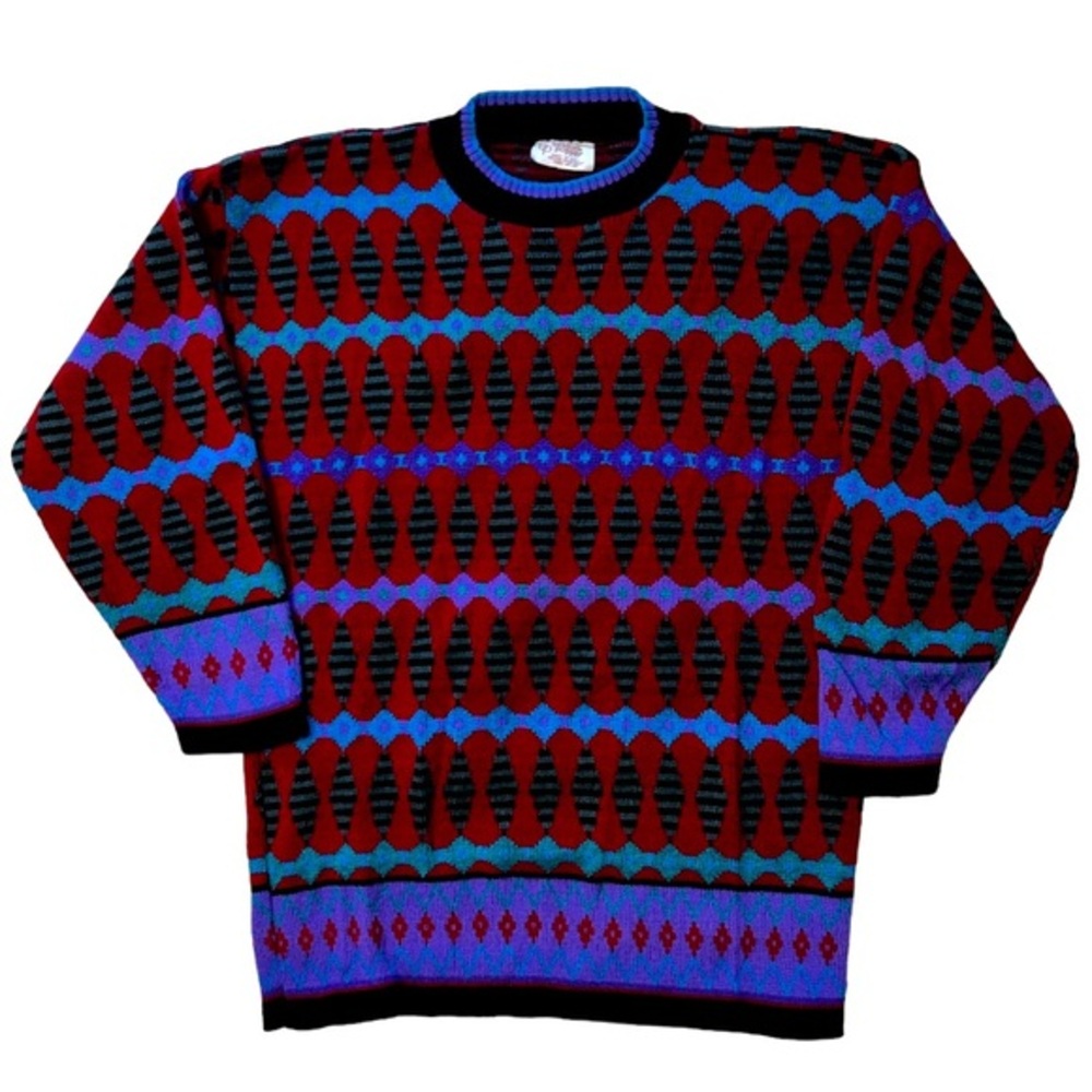 Vintage 80s Beldoch Popper Colorful Multiple Sweater Pullover Size Medium